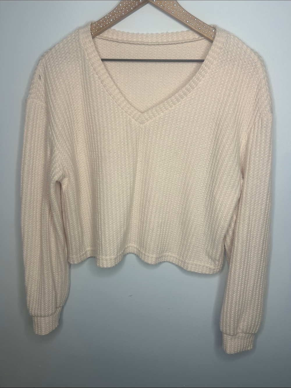 SHEIN Cream V-Neck Textured Knit Sweater